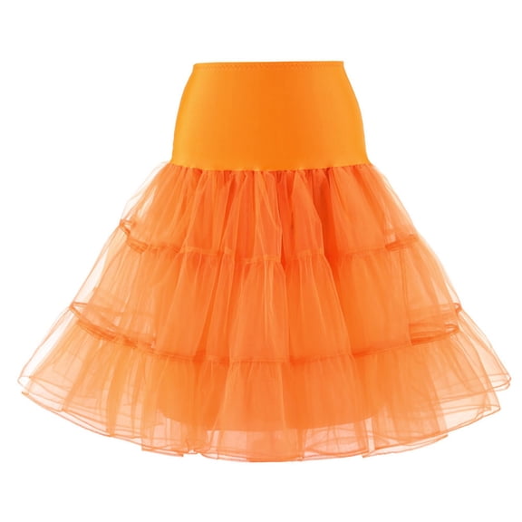 HOWPAY Tutu Skirts for Women Vintage Solid Color Puffy Mesh Tulle Skirts Lightweight Knee Length High Elastic Waisted Classic Dresses for Holiday Party Y2K Outfits Orange L