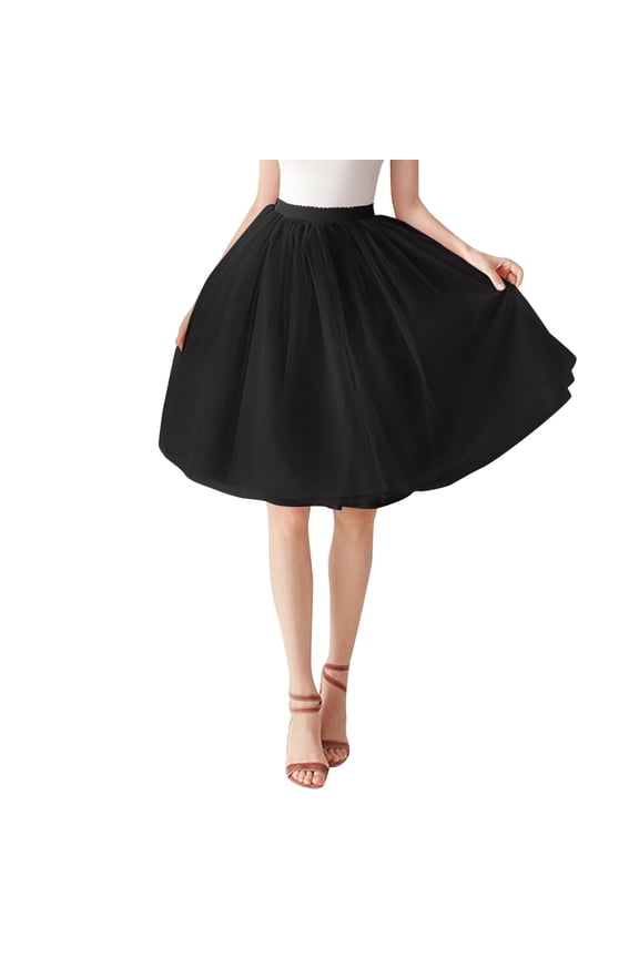 Tutu for Women Adults Lightweight Knee Length Retro Puffy Mesh Tulle Bubble Skirts High Elastic Waisted Evening Dresses for Dance Party Y2K Outfits Black One Size
