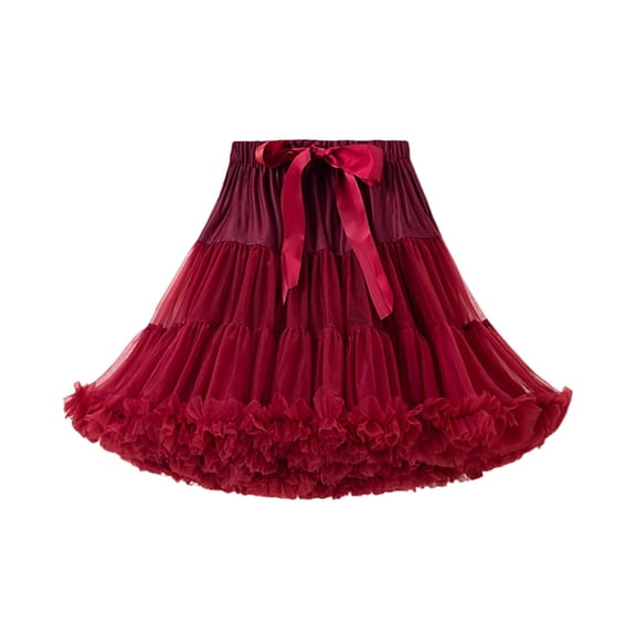 HOWPAY Tutu for Women Adults Lightweight Knee Length Retro Puffy Mesh Tulle Bubble Skirts Solid Color High Elastic Waisted Basic Dresses for Dance Party Y2K Outfits One Size