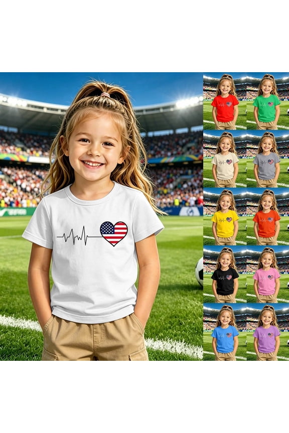 USA Soccer Jersey Kids USA Soccer Shirt for Girls Boys Short Sleeve Crew Neck Graphic Tee Shirts 5-6 Years