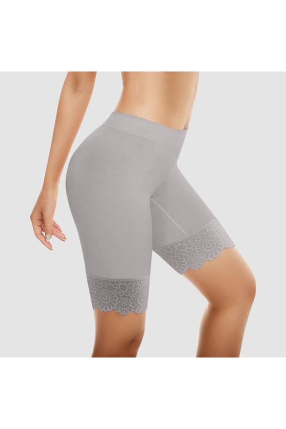 Underwear for Women High Waisted Full Coverage Boy Shorts Lace Trim Breathable Soft Stretch Tummy Control Comfy Underwears Grey M