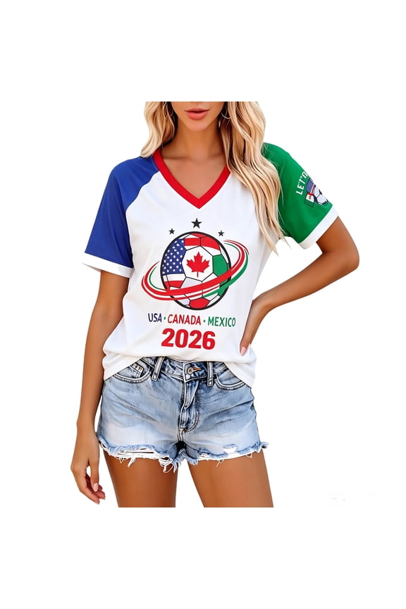 Usa Soccer Jersey Women V Neck Mexico Brazil Argentina Spain Style Soccer Shirt Casual Soft Short Sleeve Soccer Fan Tee Top Soccer Jerseys