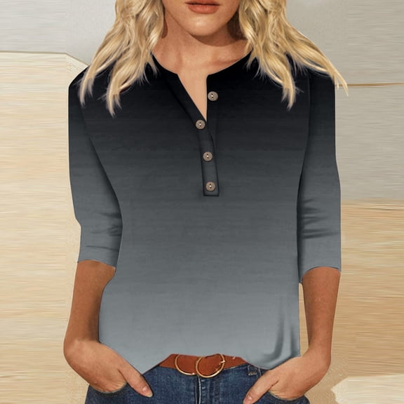 HOWPAY V Neck T Shirts for Women 3/4 Length Sleeve Graphic Dressy Casual Tunic Tops Loose Fit Lightweight Blouses Soft Comfy Fall Clothes Pink S