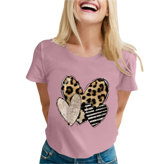HOWPAY Valentine's T Shirts for Women Oversized Cute Heart Printed T-Shirts Casual Short Sleeve Crew Neck Romantic Couples Blouse Lightweight Cozy Y2K Clothes Pink XL