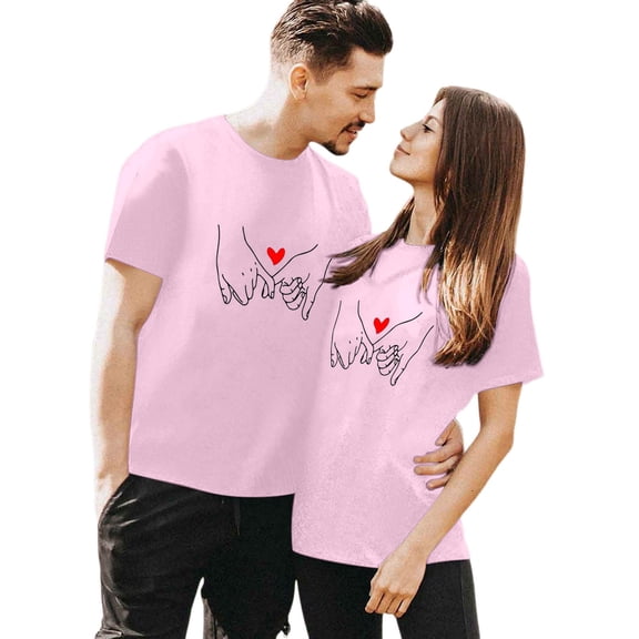HOWPAY Valentine's Womens T Shirts Short Sleeve Graphic T-Shirts Casual Lightweight Crew Neck Romantic Couples Pullover Tops Soft Comfy Y2K Clothes Pink M