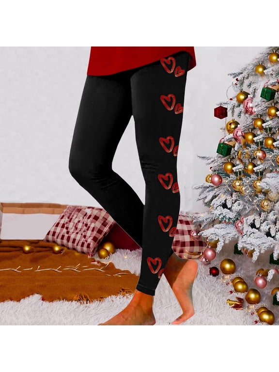 Valentines Leggings for Women High Waisted Love Heart Graphic Stretchy Slim Fit Yoga Pants Sports Running Tummy Control Tights Baggy Sweat Pants Black L