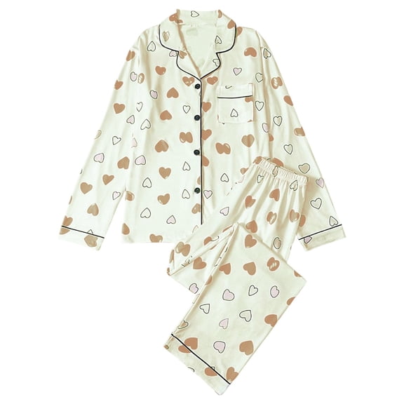 HOWPAY Valentines Pajamas for Women Set Heart Graphic Button down Long Sleeve Shirts and Loose Pants Sleepwear Soft Comfy 2 Piece Pj Sets Green L