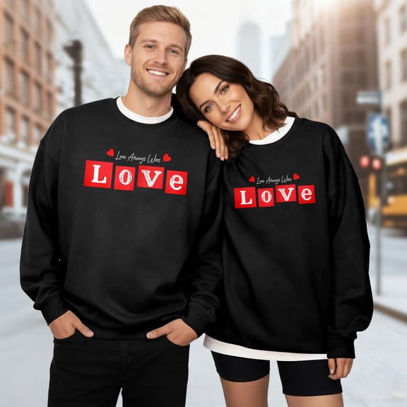HOWPAY Valentines Sweatshirts for Men Women Couples Love Letter Printed Long Sleeve Round Neck Pullover Top Loose Fit Causal Soft Comfy Fall Clothes Black L