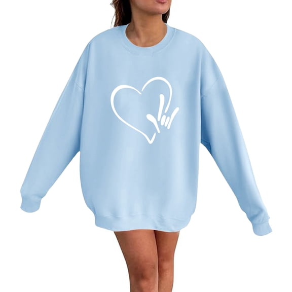 HOWPAY Valentines Sweatshirts for Women Oversized Love Heart Graphic Long Sleeve Crewneck Pullover Loose Fit Causal Drop Shoulder Shirt Soft Cozy Fall Clothes Blue XXL
