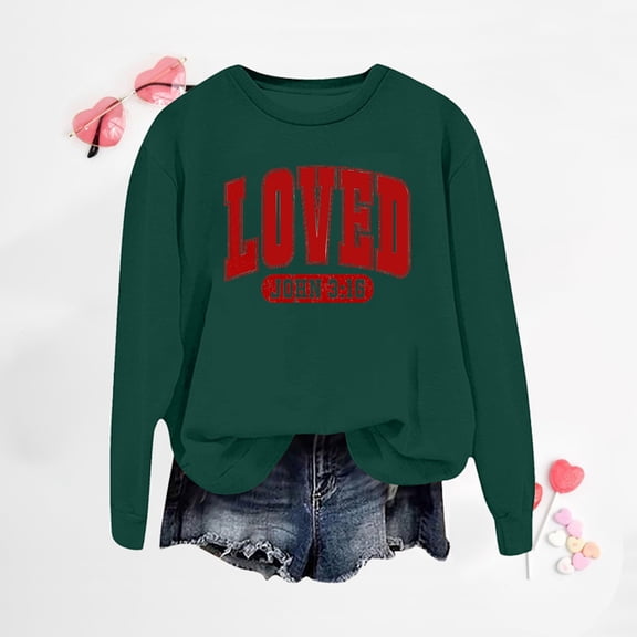 HOWPAY Valentines Women's Sweatshirt Oversized Love Letter Graphic Long Sleeve Round Neck Pullover Lightweight Soft Tops Causal Fall Clothes Green XL