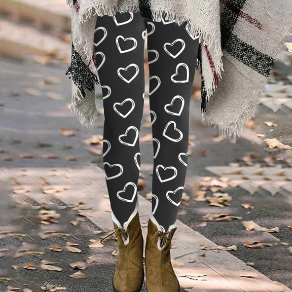 HOWPAY Valentines Womens Leggings Tummy Control Elastic High Waisted Romantic Heart Printed Slim Fit Tights Yoga Pants Tights Soft Ankle Length Stretchy Casual Workout Pants Black L