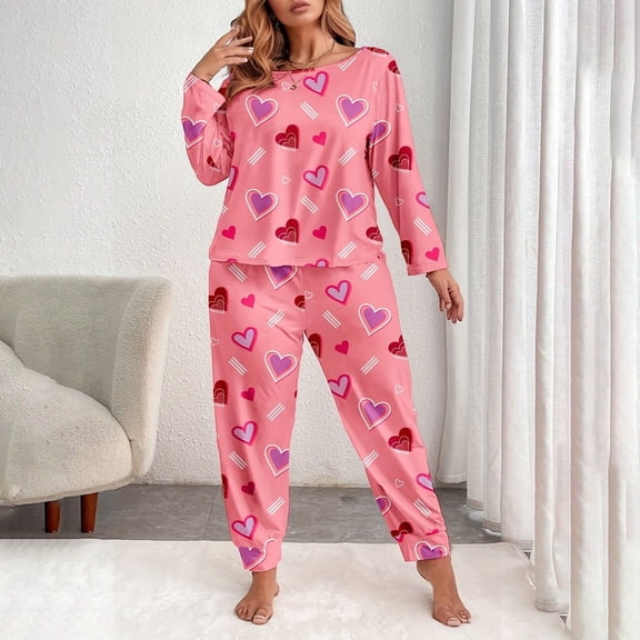 HOWPAY Valentines Womens Pajama Sets Heart Print Long Sleeve Button down Tops with Long Pants Sleepwear Causal Soft Comfy 2 Piece Lounge Set Light Pink XL
