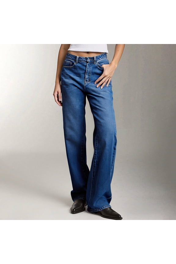 Wide Leg Jeans Woman High Waisted Stretchy Loose Straight Leg Denim Pants with Pockets Button Boyfriend Streetwear Baggy Jeans Blue XXL