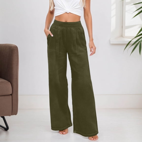 HOWPAY Wide Leg Jeans for Women Boyfriend High Waisted Pull on Stretchy Denim Pants with Pockets Elastic Waist Baggy Y2k Streetwear Army Green XXXL