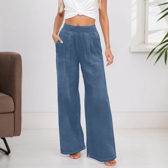 HOWPAY Wide Leg Jeans for Women Boyfriend High Waisted Pull on Stretchy Denim Pants with Pockets Elastic Waist Baggy Y2k Streetwear Blue XXL
