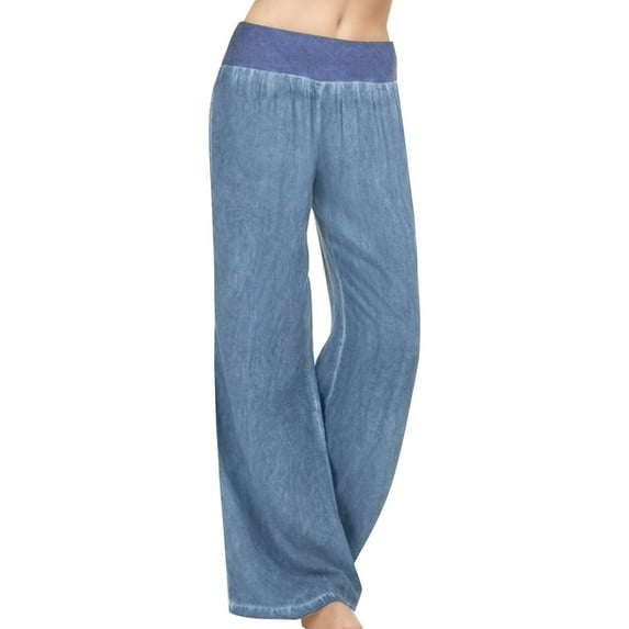 HOWPAY Wide Leg Jeans for Women Pull on High Elastic Waisted Casual Denim Pants Loose Fit Tummy Control Stretchy Baggy Sweatpant Jeans Blue M