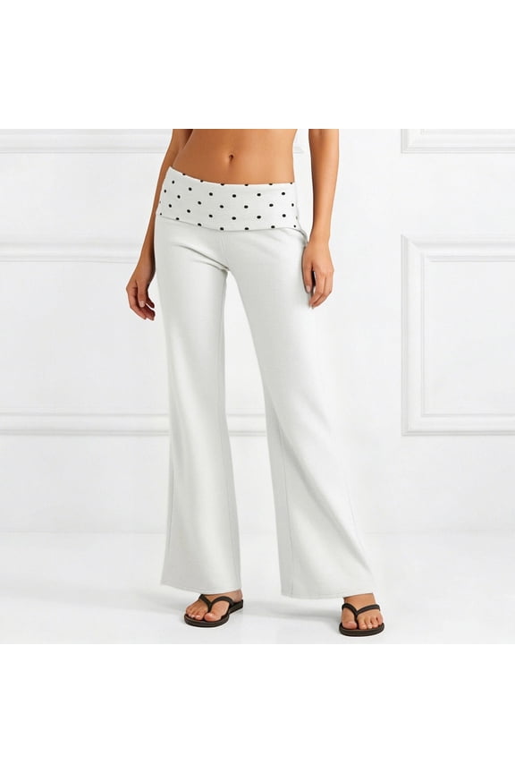 Wide Leg Yoga Pants Women Fold over Low Waist Flare Leggings Bell Bottoms Casual Stretch Loose Fit Workout Gym Lounge Pants White L