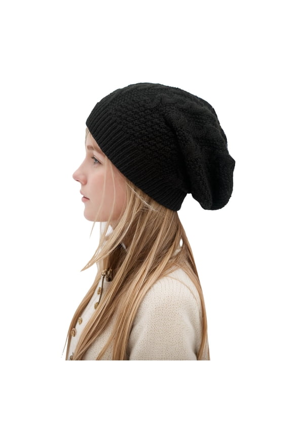 Winter Beanie for Women Stretchy Baggy Windproof Solid Color Slouchy Knitted Pullover Hats for Cold Weather Soft Cozy Skull Caps
