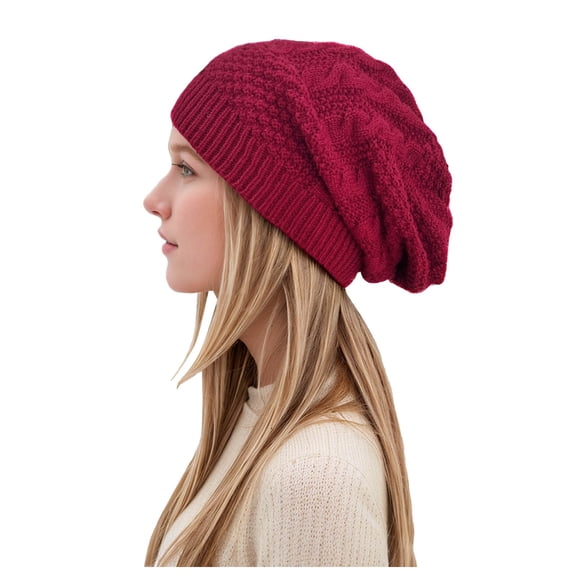HOWPAY Winter Beanie for Women Stretchy Baggy Windproof Solid Color Slouchy Knitted Chunky Pullover Hats for Cold Weather Soft Cozy Cuffed Skull Caps