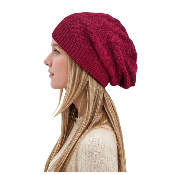 HOWPAY Winter Beanie for Women Stretchy Baggy Windproof Solid Color Slouchy Knitted Pullover Hats for Cold Weather Soft Cozy Skull Caps
