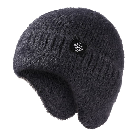 HOWPAY Winter Hats for Women Men Windproof Stretchy Solid Color Knitted Slouchy Beanie with Earflaps Baggy Cozy Soft Ski Stocking Unisex Cap for Cold Weather