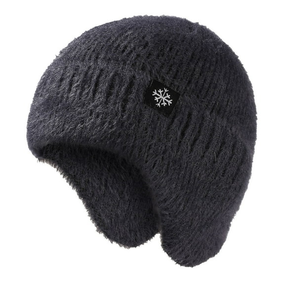 HOWPAY Winter Hats for Women Men Windproof Stretchy Solid Color Knitted Slouchy Beanie with Earflaps Baggy Cozy Soft Ski Stocking Unisex Cap for Cold Weather