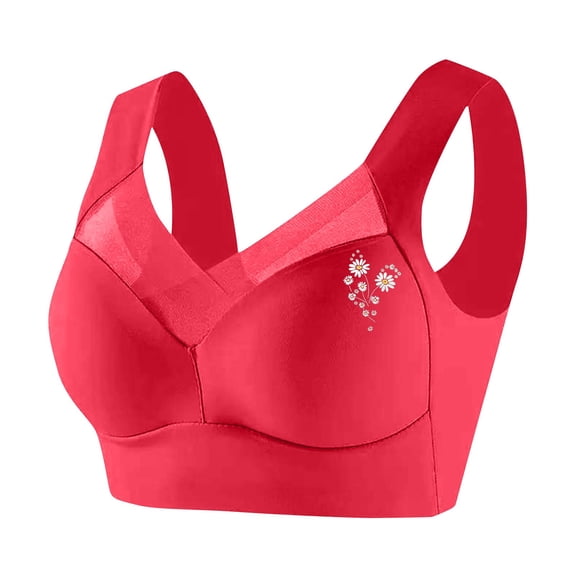 HOWPAY Wireless Bras For Women No Underwire Push Up Full Coverage Adjustable Straps Supportive Stretch Bralettes Soft Comfortable T-Shirt Bra Red XXL