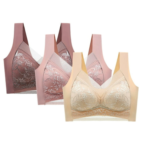 HOWPAY Wireless Bras For Women No Underwire Push Up Full Coverage Adjustable Straps Supportive Stretch Soft Bralettes Comfortable 3 Pcs T-Shirt Bra Coffee L