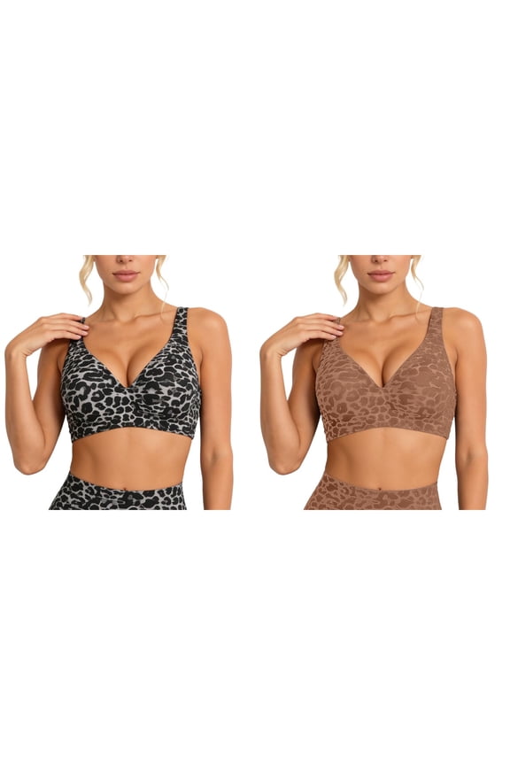 Wireless Bras for Women Leopard Print No Underwire Comfort Supportive Bra Raceback Push up Bralettes Full Coverage 2pc T-Shirt Bra XXL