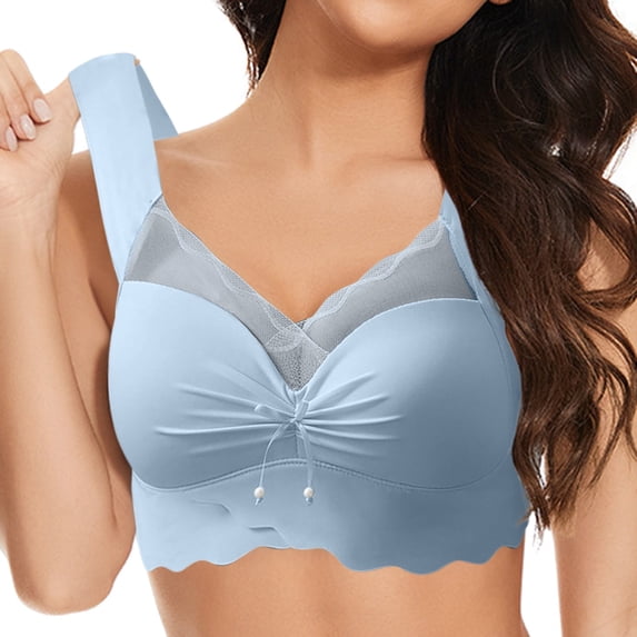 HOWPAY Wireless Bras for Women Push up No Underwire Supportive Full Coverage Sports Pullover Bralettes Stretch Comfortable Soft T-Shirt Bra Blue XXL