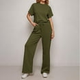 thumbnail image 1 of HOWPAY Women 2 Piece Outfits Sets Solid Color Short Sleeve Crew Neck Pullover Tops Wide Leg Pants Lounge Sets Loose Fit Casual Y2K Tracksuits Green L, 1 of 6