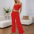 thumbnail image 1 of HOWPAY Women 2 Piece Outfits Sets Strapless Crop Tube Top Solid Color Wide Leg Pants Lounge Sets Loose Fit Comfy Soft Y2K Tracksuits Red L, 1 of 5