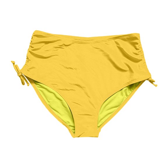 HOWPAY Women Bikini Bottoms Full Coverage Tummy Control Basic Swim Shorts High Waisted V Cut Soft Solid Color Beach Pool Bathing Suit Bottoms Yellow S