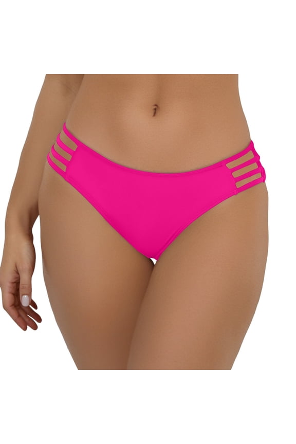 Women Bikini Bottoms Tummy Control Basic Swim Briefs Moderate Coverage High Cut Mid Waisted Solid Color Beach Pool Bathing Suit Bottoms Hot Pink S