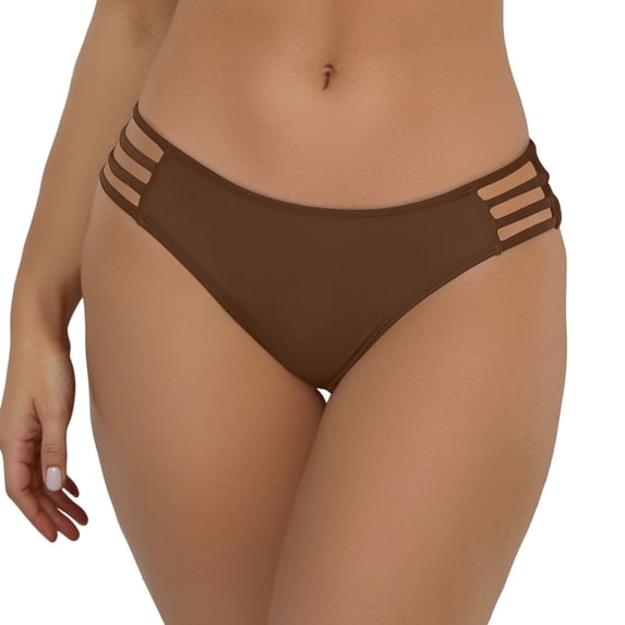HOWPAY Women Bikini Bottoms Tummy Control Basic Swim Briefs Moderate Coverage High Cut Mid Waisted Solid Color Beach Pool Swimsuit Bottoms Coffee XXL