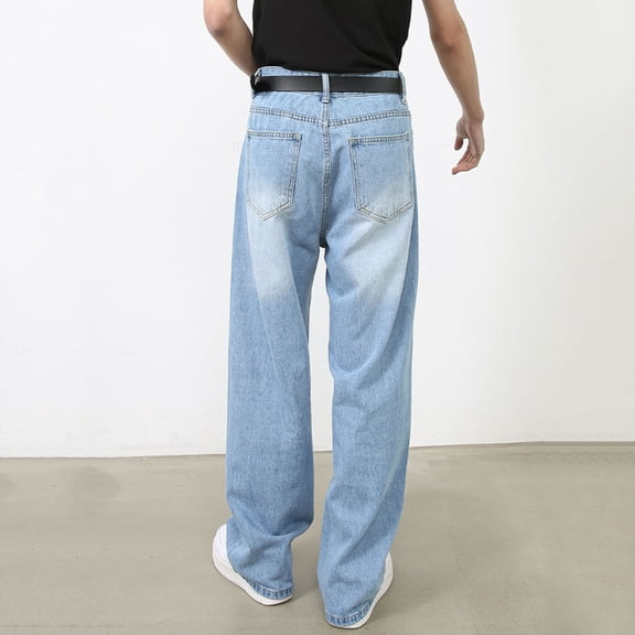 HOWPAY Women'S Jeans Wide Leg High Waisted Solid Color Stretchy Straight Leg Denim Pants with Pockets Boyfriend Streetwear Baggy Jeans Light Blue XS