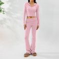 thumbnail image 1 of HOWPAY Women Sweater Set 2 Piece Solid Color Long Sleeve Knitted Hooded Sweater Top Wide Leg Pants Sweatsuits Casual Loose Lounge Sets Pink S, 1 of 6