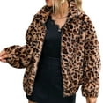 thumbnail image 1 of HOWPAY Women Winter Coats Fuzzy Jacket Long Sleeve Lapel Leopard Print Zip up Outwear with Pockets Overcoat Oversized Casual Warm Soft Clothes Coffee L, 1 of 6