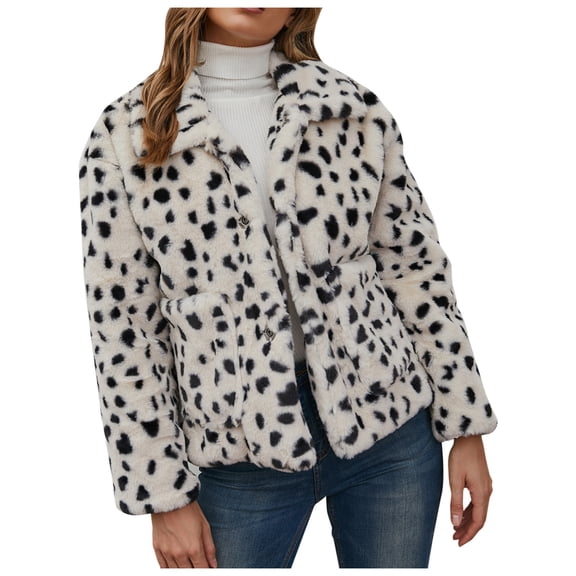 HOWPAY Women Winter Coats Fuzzy Fleece Jacket Long Sleeve Lapel Leopard Print Zip up Outwear with Pockets Chunky Overcoat Oversized Casual Warm Soft Clothing Black M