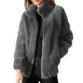 thumbnail image 1 of HOWPAY Women Winter Coats Oversized Fuzzy Jacket Lapel Long Sleeve Zip up Solid Color Outerwear with Pockets Casual Warm Cozy Slouchy Overcoat Grey XXL, 1 of 4