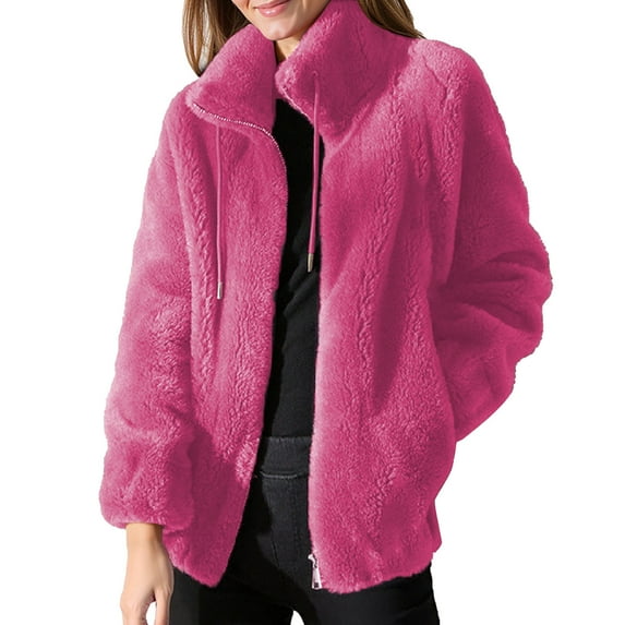 HOWPAY Women Winter Coats Oversized Fuzzy Jacket Lapel Long Sleeve Zip up Solid Color Outerwear with Pockets Casual Warm Cozy Slouchy Overcoat RD1 XL