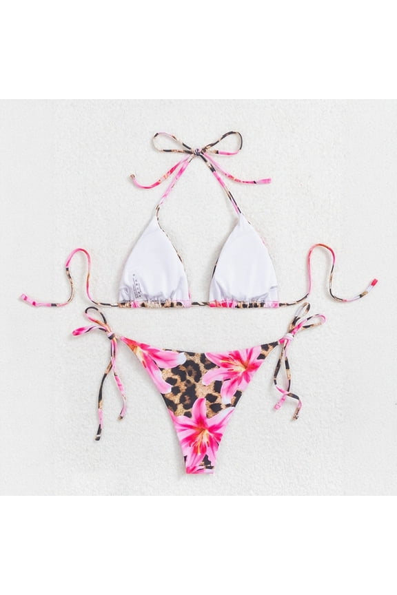 Women's Bikini Swimsuits Summer Push up Halter Top Self Tie Spaghetti Straps High Waisted Swim Suit Sun Beach 2 Piece Tankini Sets Brown L