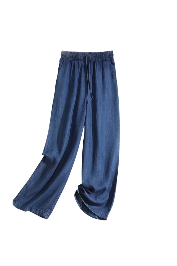 Women's Drawstring Wide Leg Jeans High Waisted Loose Fit Denim Pants with Pockets Lightweight Casual Pull on Boyfriend Baggy Jeans BU2 XL