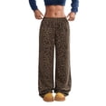 thumbnail image 1 of HOWPAY Women's Leopard Cheetah Print Pants Wide Leg Elastic High Waisted Drawstring Baggy Sweatpants with Pockets Lounge Y2k Trousers Brown L, 1 of 4