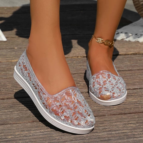 HOWPAY Women's Sandals Closed Toe Hollow out Transparent on Ballet Flats Casual Lightweight Non- Summer Beach Jelly Shoes White 38
