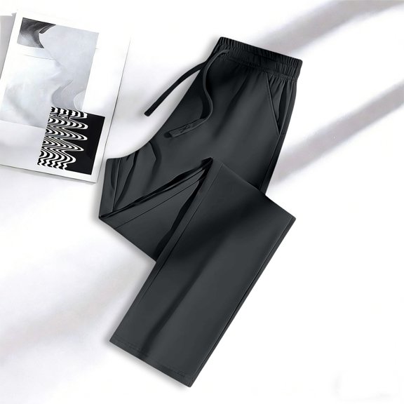 HOWPAY Women's Sweatpants High Elastic Waisted Straight Leg Track Pants with Pockets Solid Color Stretch Casual Loose Fit Baggy Pants Dark Gray L