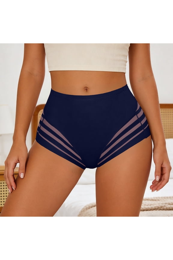 Women's Underwear High Waisted Tummy Control Breathable Stretch Hipster Briefs High Cut Soft Lightweight No Show Cheeky Briefs Blue XXL