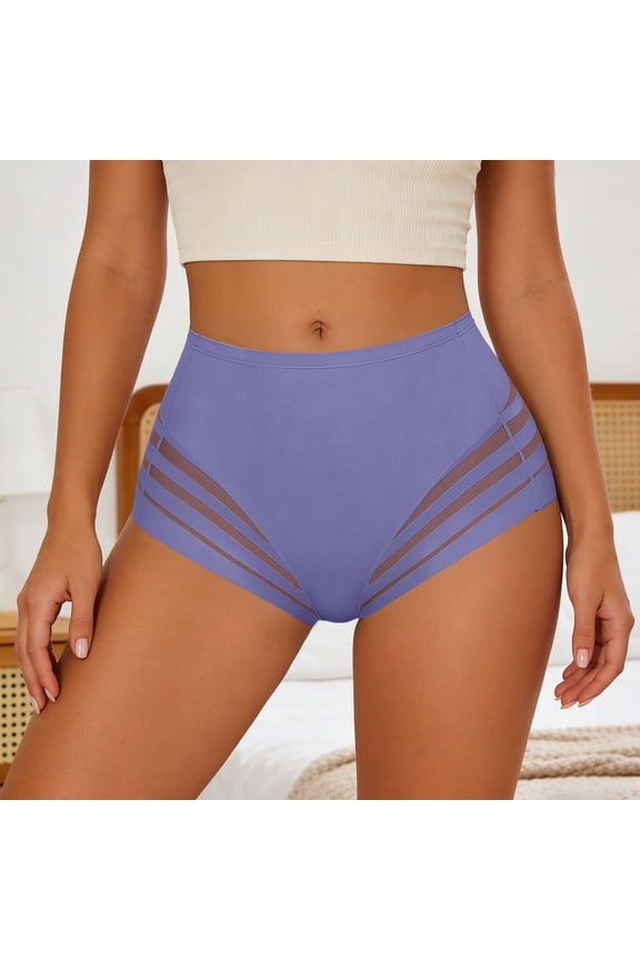 Women's Underwear High Waisted Tummy Control Breathable Stretch Hipster Briefs High Cut Soft Lightweight No Show Cheeky Briefs Purple L