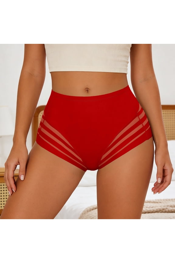 Women's Underwear High Waisted Tummy Control Breathable Stretch Hipster Briefs High Cut Soft Lightweight No Show Cheeky Briefs Red L