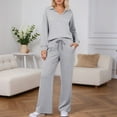 thumbnail image 1 of HOWPAY Womens 2 Piece Outfits Long Sleeve V Neck Solid Color T-Shirt Wide Leg Pants Lounge Sets Lightweight Casual Y2K Sweatsuits Grey S, 1 of 6